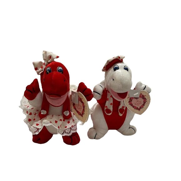 VTG Applause Wallace Berries Dyno Love Dinosaur Plush Valentines Day 8" Lot of 2 - Picture 1 of 16